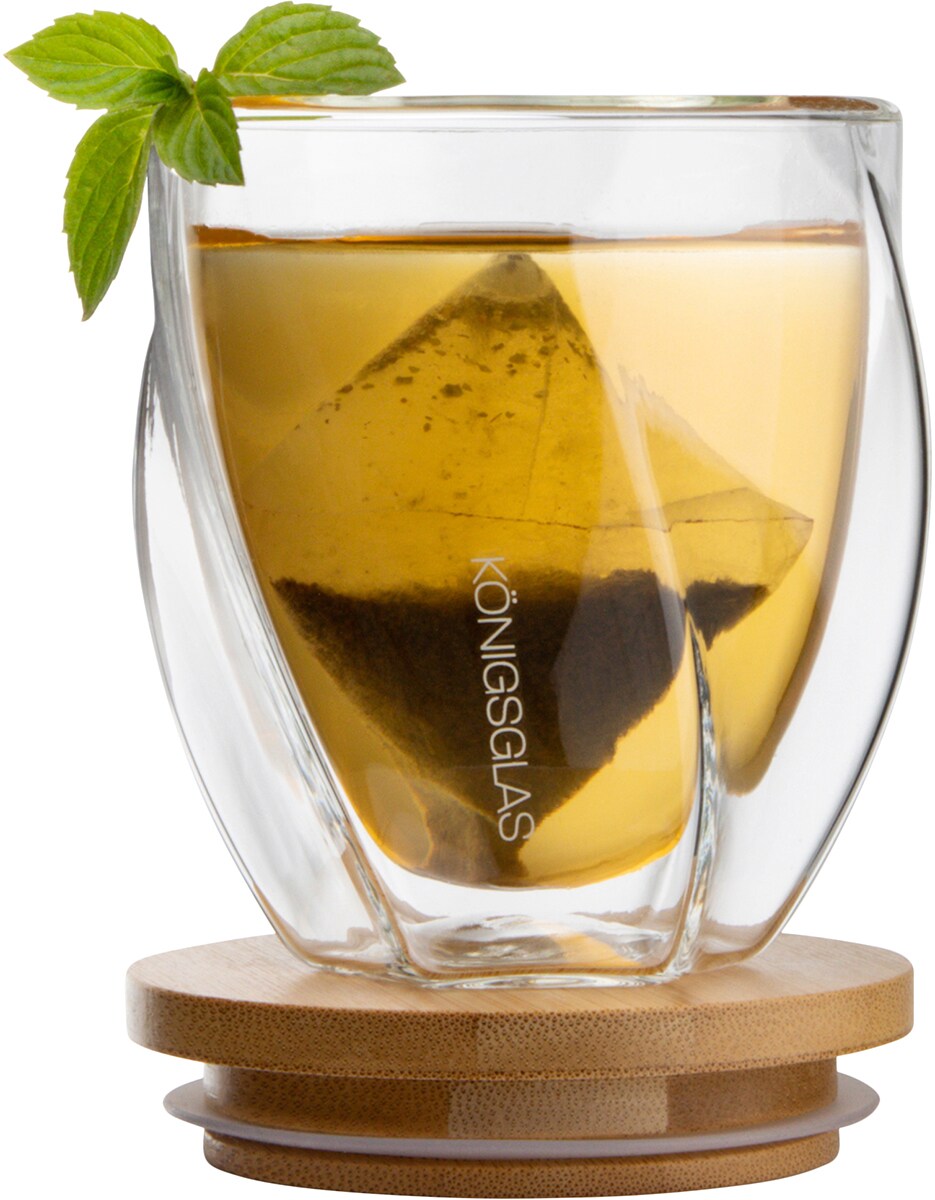 Königsglas Swing, Tee-/Kaffeegläser by Heidenfeld, 250/350 ml, Bambusdeckel, doppelwandig, Set (2er Set, 250 ml)