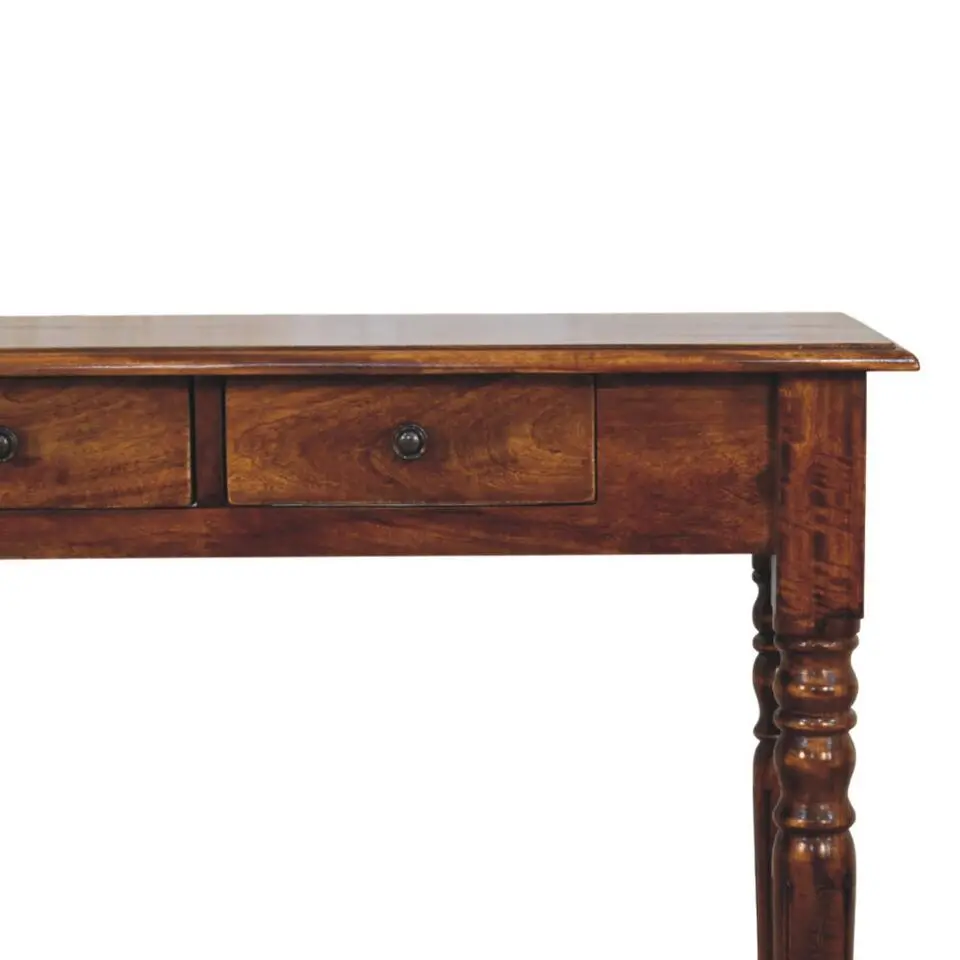 Gedraaide Poten Chestnut Console, 3 Lades, Donkerbruin