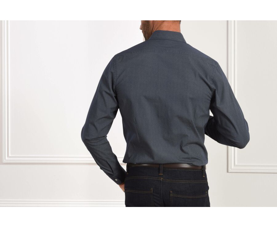 Chemise imprimée navy motifs beiges - Col français - ALPHONSE
