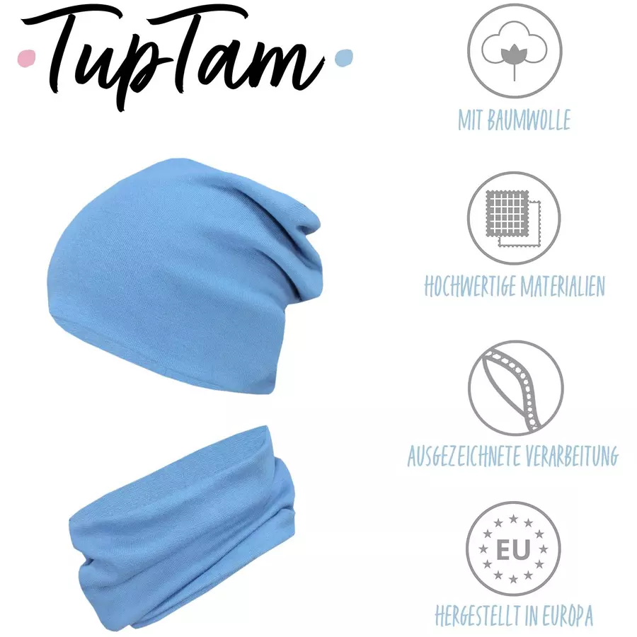 TupTam Unisex Kinder Beanie Mütze Schlauchschal Set dark blue denim