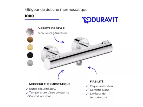 Mitigeur de douche thermostatique DURAVIT 1000 chromé brillant