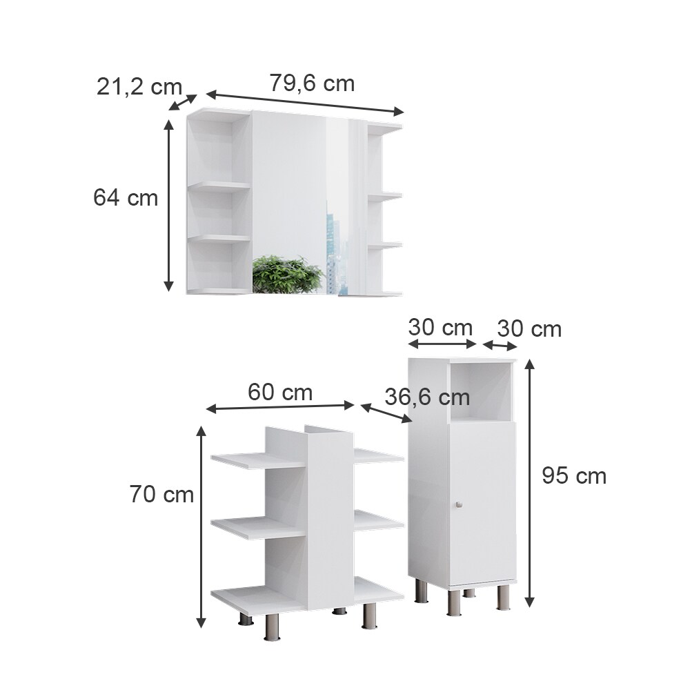 Vicco Badmöbel-Set Fynn Weiß 3 Teile Midischrank