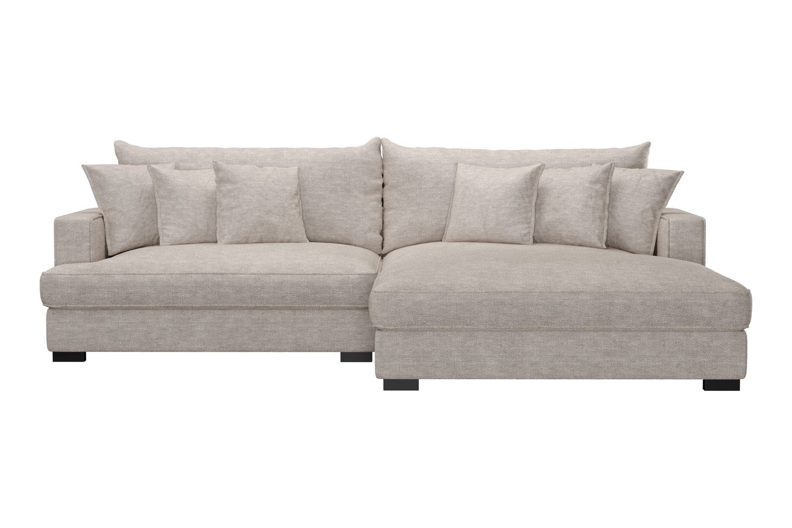 Rossi Lux 2-seter med XL sjeselong høyre Tekstil Beatto 1027 Lys Grå, arm A med sorte ben. Lux Komfort.
