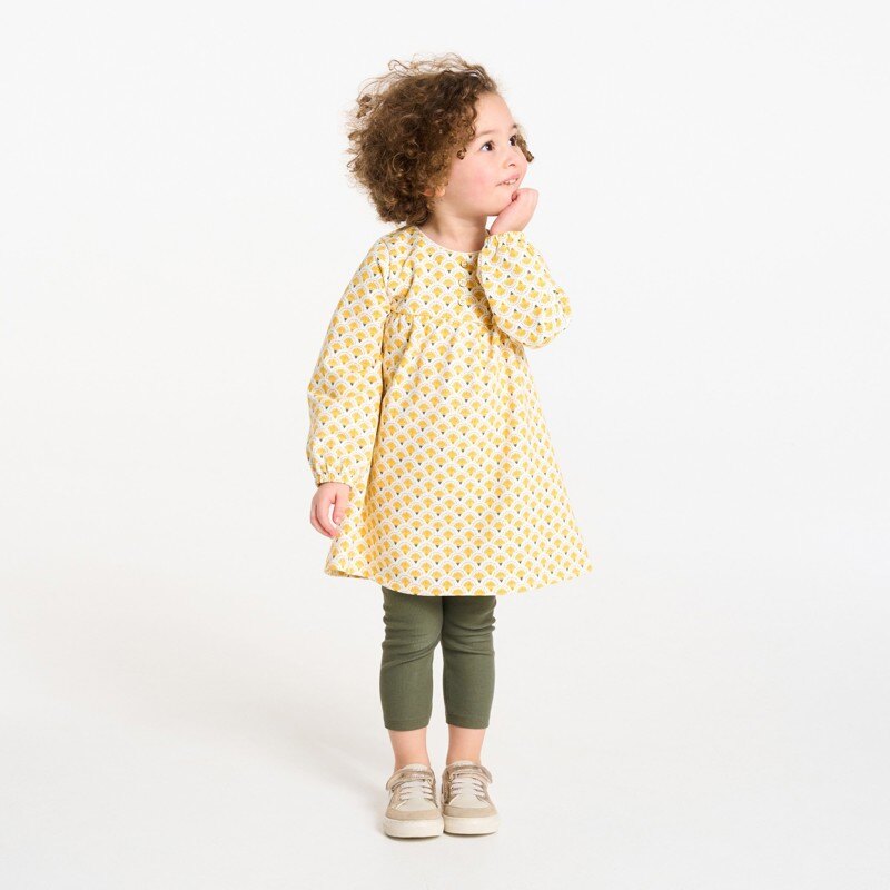 Robe en molleton imprimé jaune et legging vert bébé fille Jaune