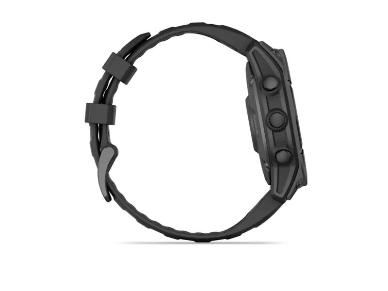 Garmin fenix E - 47 mm - skifergrå stål - sportsur med bånd - silikone - sort - håndledsstørrelse: 125-208 mm - display 1.3