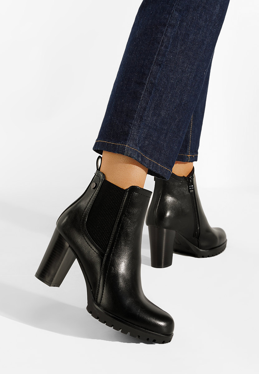 Bottines à gros talon noires Usiena