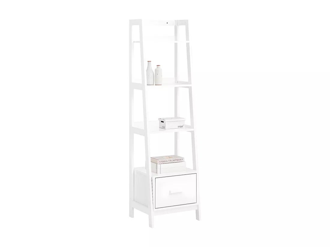 Bibliothèque Étagère style échelle de 4 niveaux et 1 tiroir –Blanc, FRG116-K-W