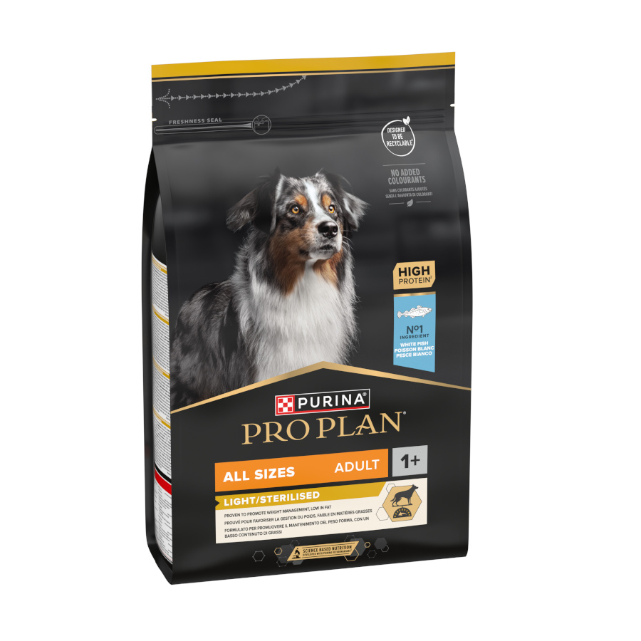 Pro Plan Adult All Sizes Light/Esterilizada Ração para Cães Sabor Peixe Branco