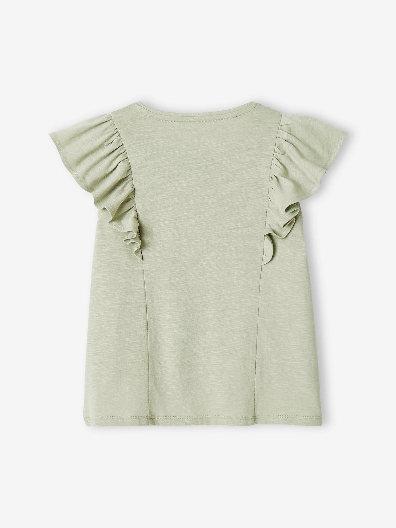 Camiseta com babados para meninas, verde salgueiro