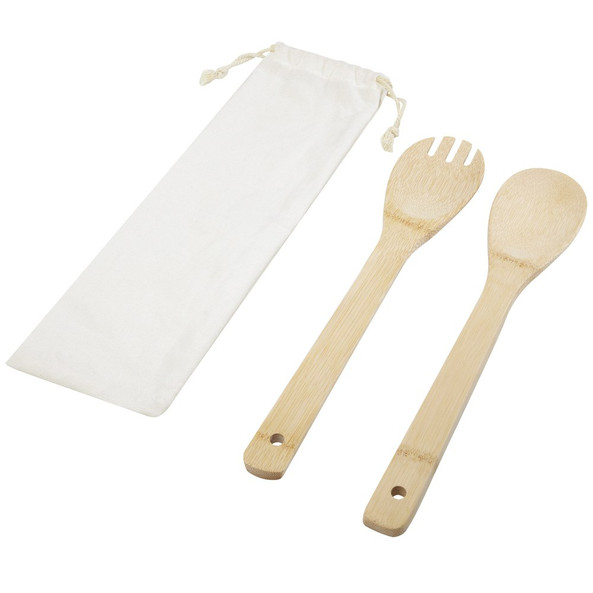 EgotierPro 113269 - Cuillère et fourchette à salade Endiv en bambou