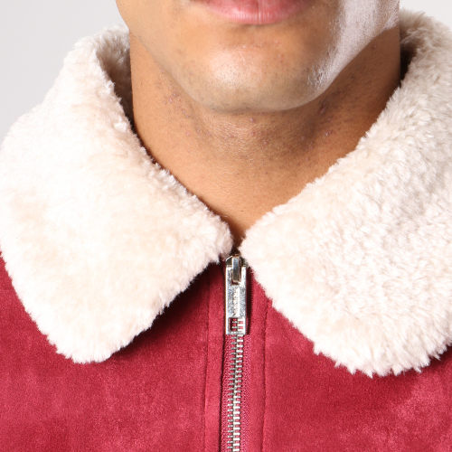 Bomber Suedine Col Mouton Bordeaux