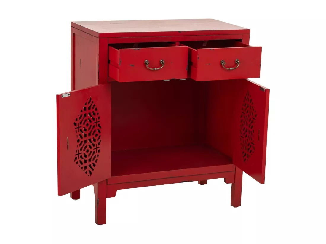Table d'entrée en bois avec 2 tiroirs et 2 portes en rouge 66x36x78h cm