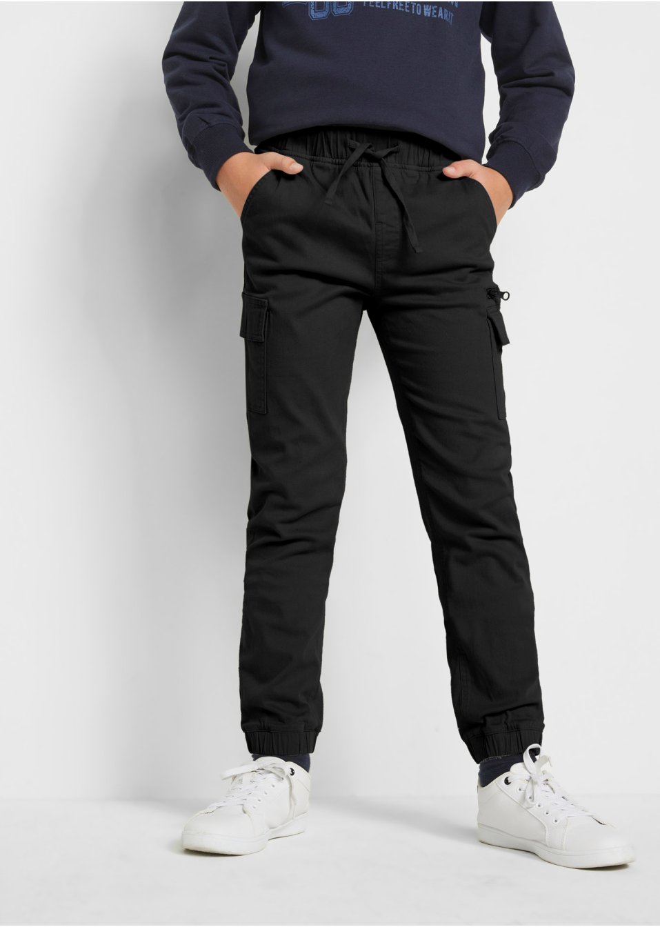 Pantalon extensible à taille élastiquée avec poches cargo garçon, Slim Fit