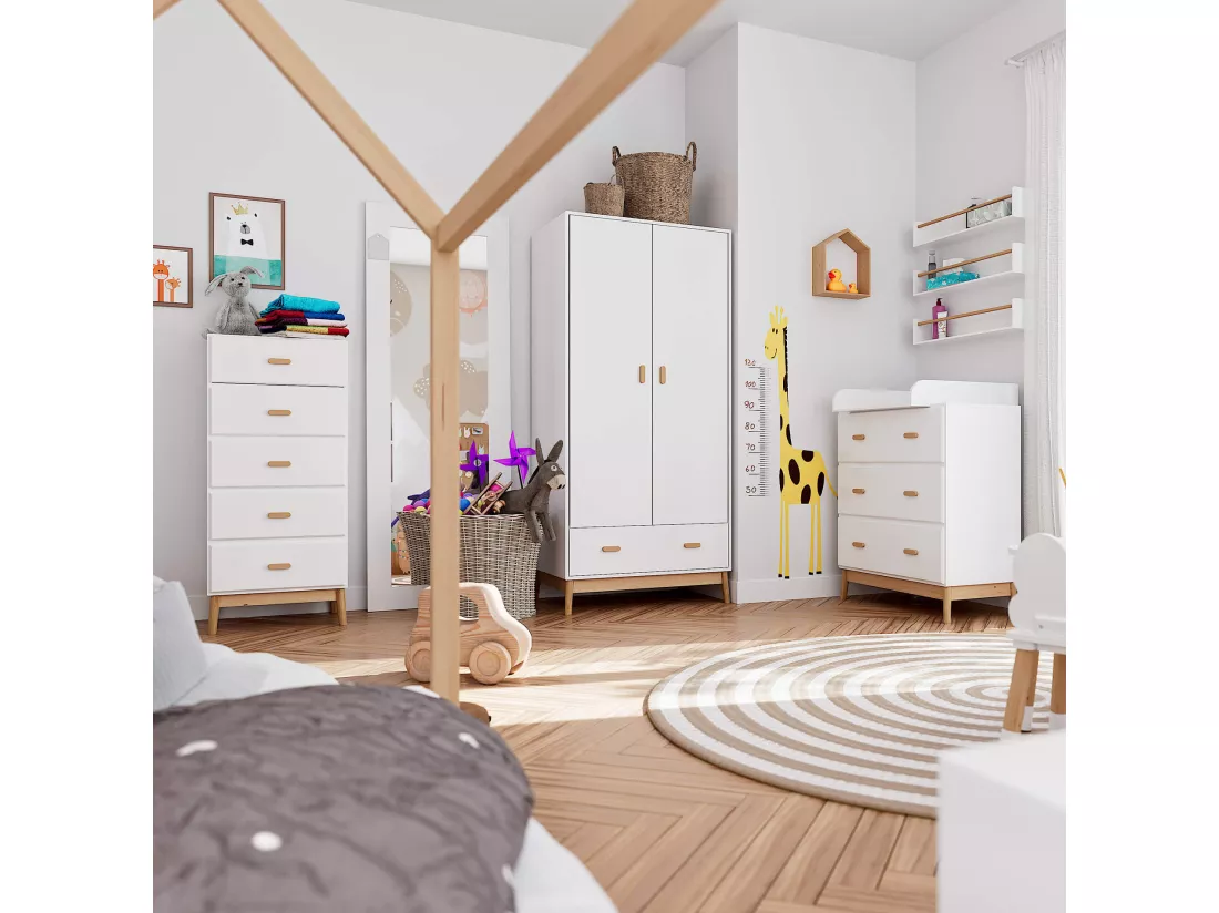 Armoire Mobili Rebecca Aegle 175x80x55 MDF Pin Blanc Marron Scandinave À Monter
