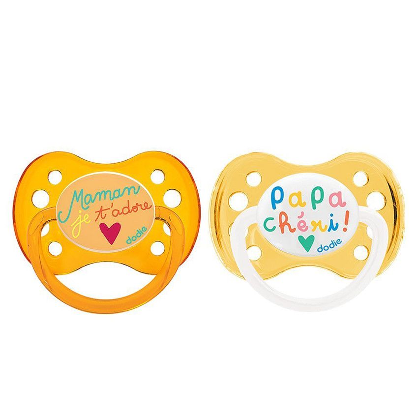 Sucette en Silicone 6+ mois - Maman Papa Chéri - Blanc