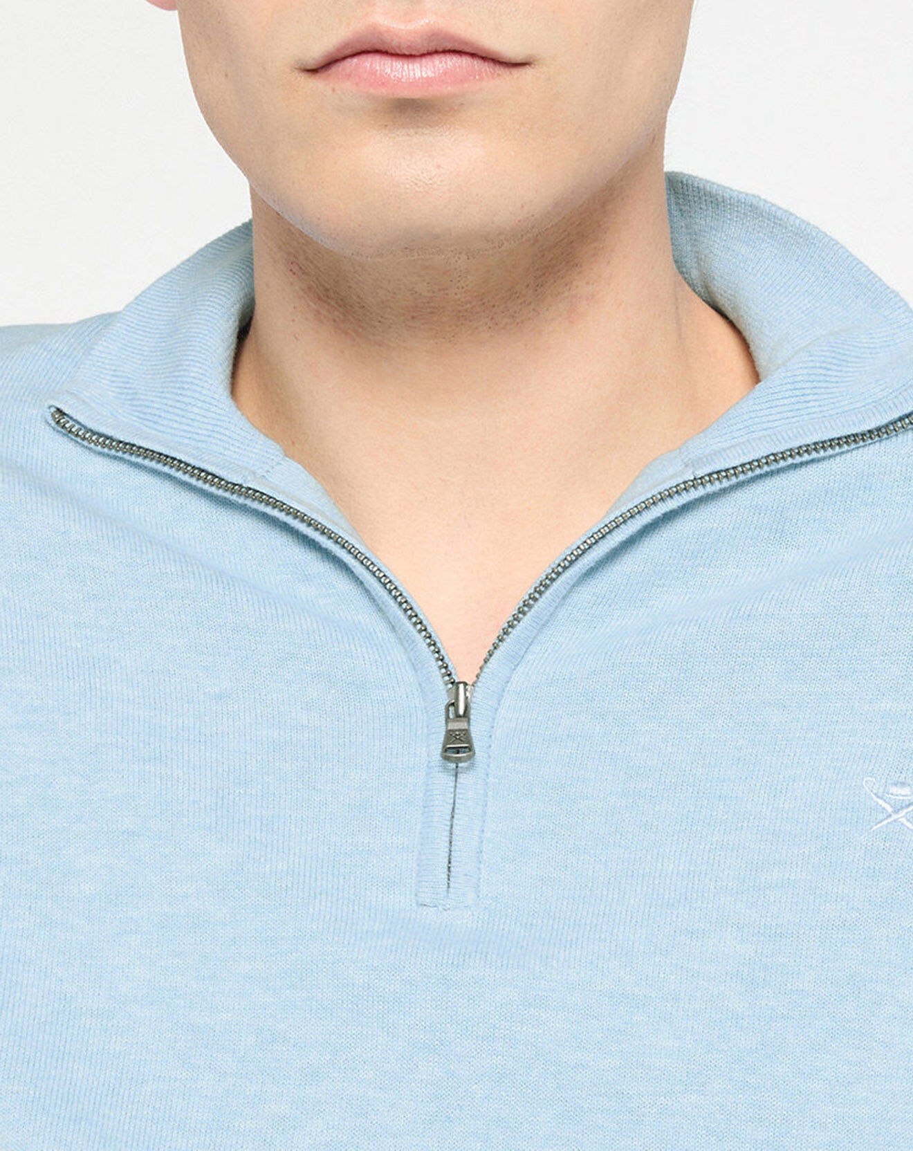 Hackett London Pull en Coton & Soie zippé bleu ciel