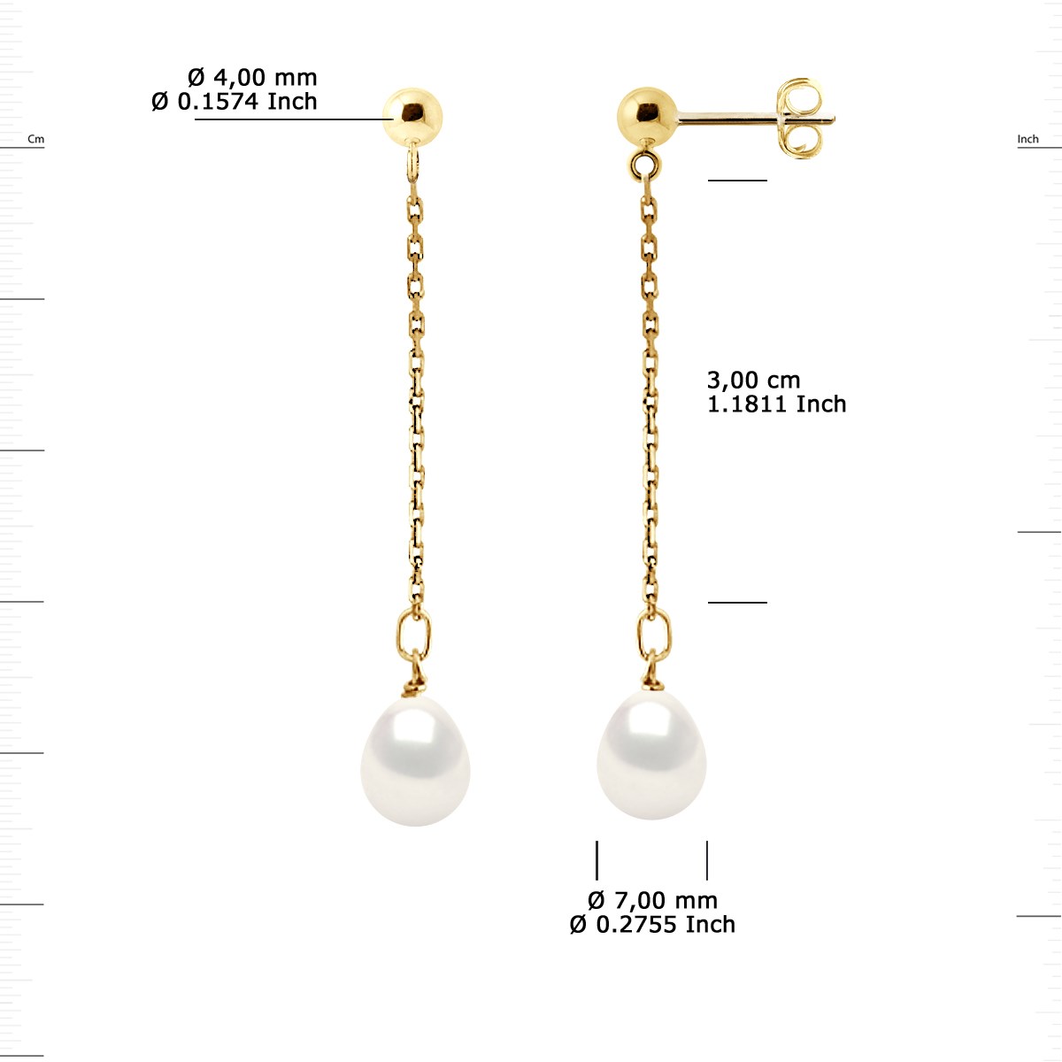 STELLA - Boucles d'Oreilles Perles d'Eau Douce 7-8 mm Blanches Or Jaune