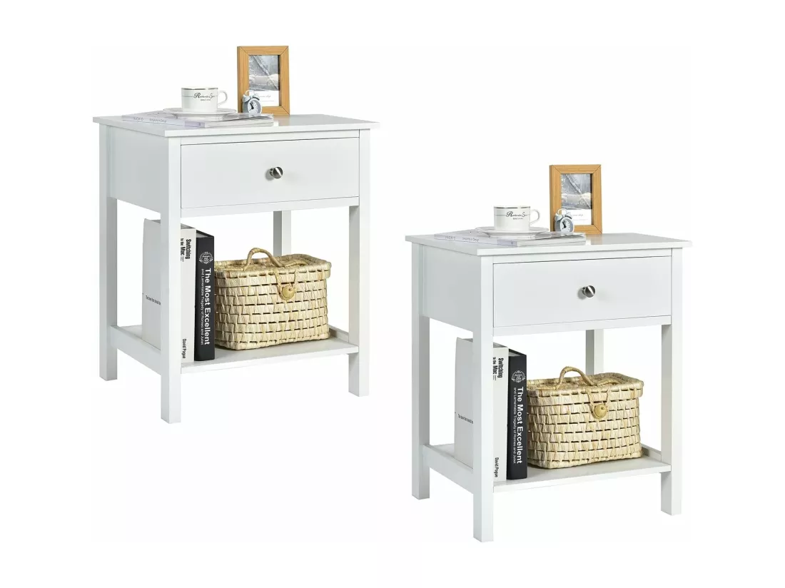 Table de Chevet Lot de 2, Table d'Appoint Moderne pour Chambre, Salon, Canapé, 48 x 40 x 58 CM, Assemblage Facile, Blanc