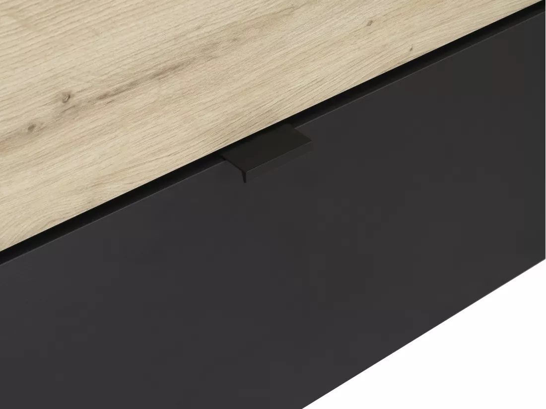 Lit 140 x 190 cm - 3 tiroirs et 6 niches - Naturel et noir - CIKETO