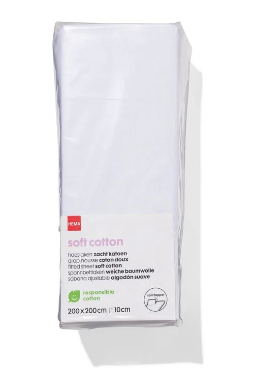 drap-housse surmatelas fendu 200x200 coton doux blanc