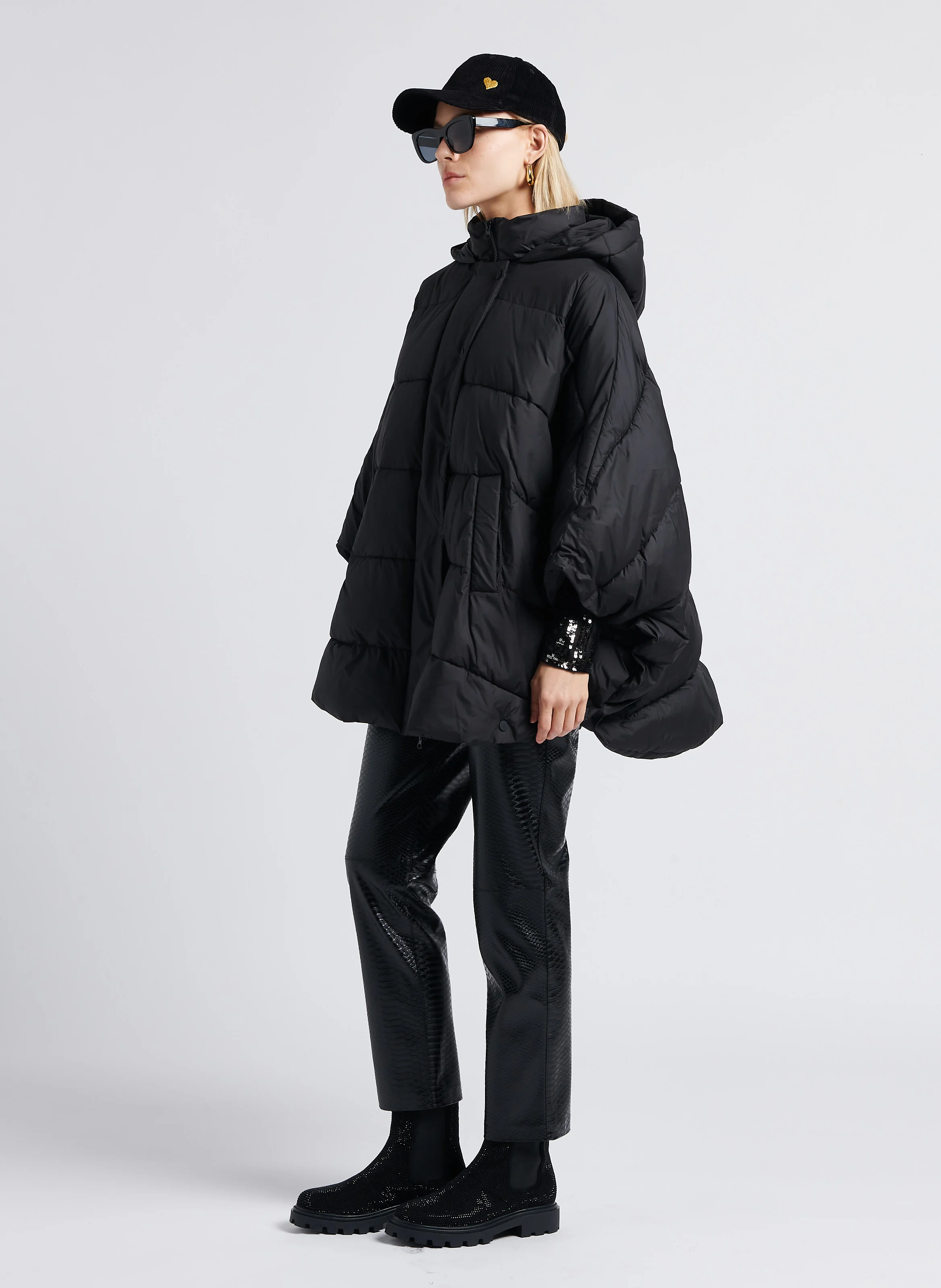 Pantalon droit effet croco | Noir