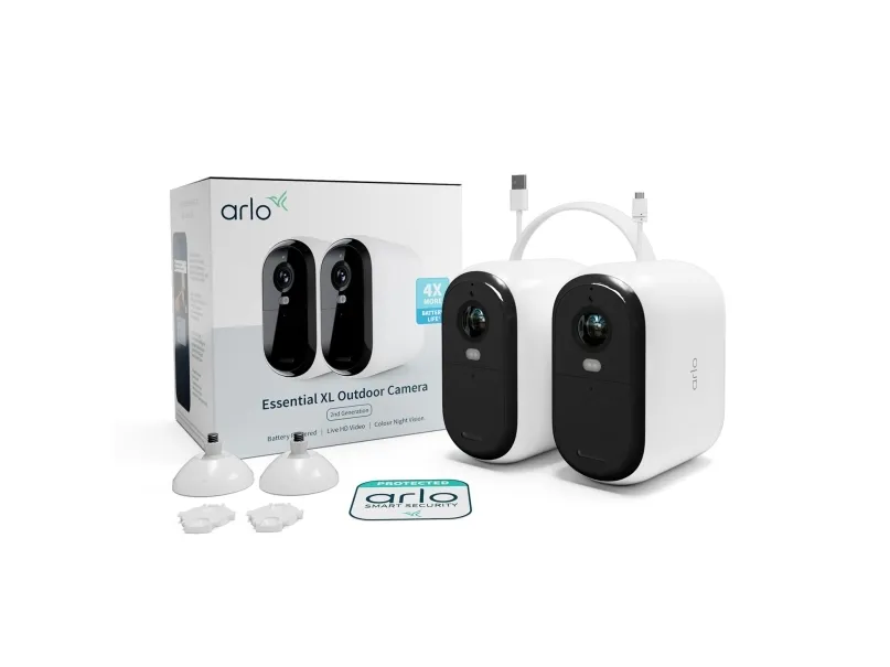 Arlo Essential XL - 2nd Generation - netværksovervågningskamera - indendørs, udendørs - vejrfast - farve (Dag/nat) - 2 MP - 1920 x 1080 - 1080p, 720p - audio - trådløs - WiFi (pakke med 2)
