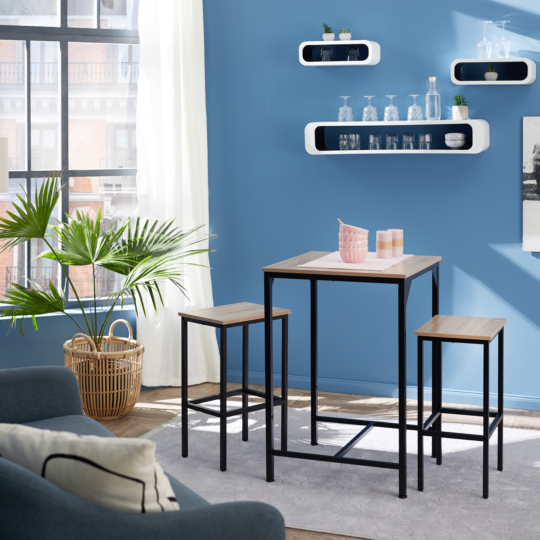 tectake® 3er Set Wandregal, Retro-Stil, mit abgerundeten Ecken, vielseitig verwendbar