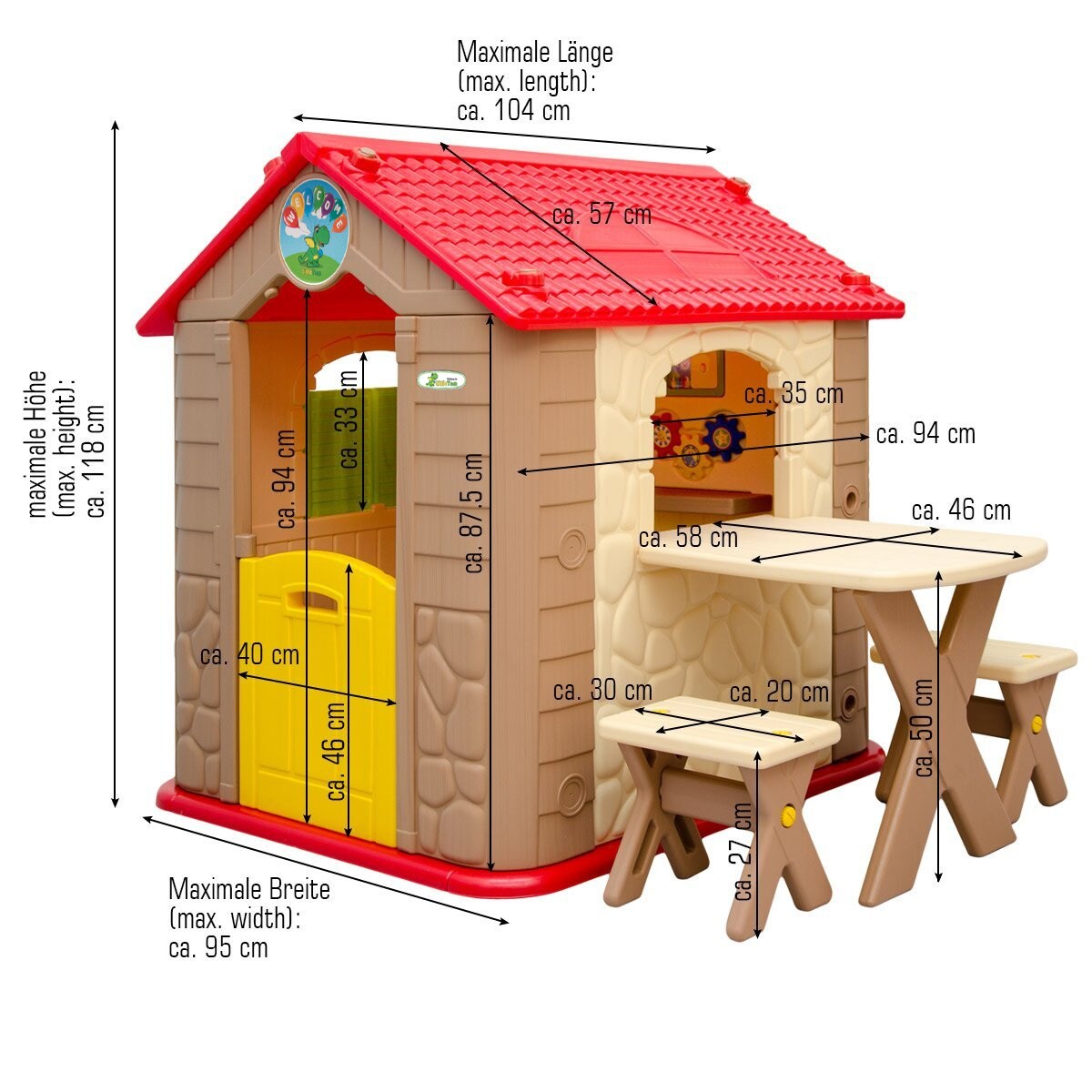 Kinder Spielhaus ab 1 - Garten Kinderhaus mit Tisch - Indoor Kinderspielhaus