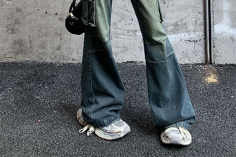 Kenning - High Waist Washed Wide Leg Cargo Jeans