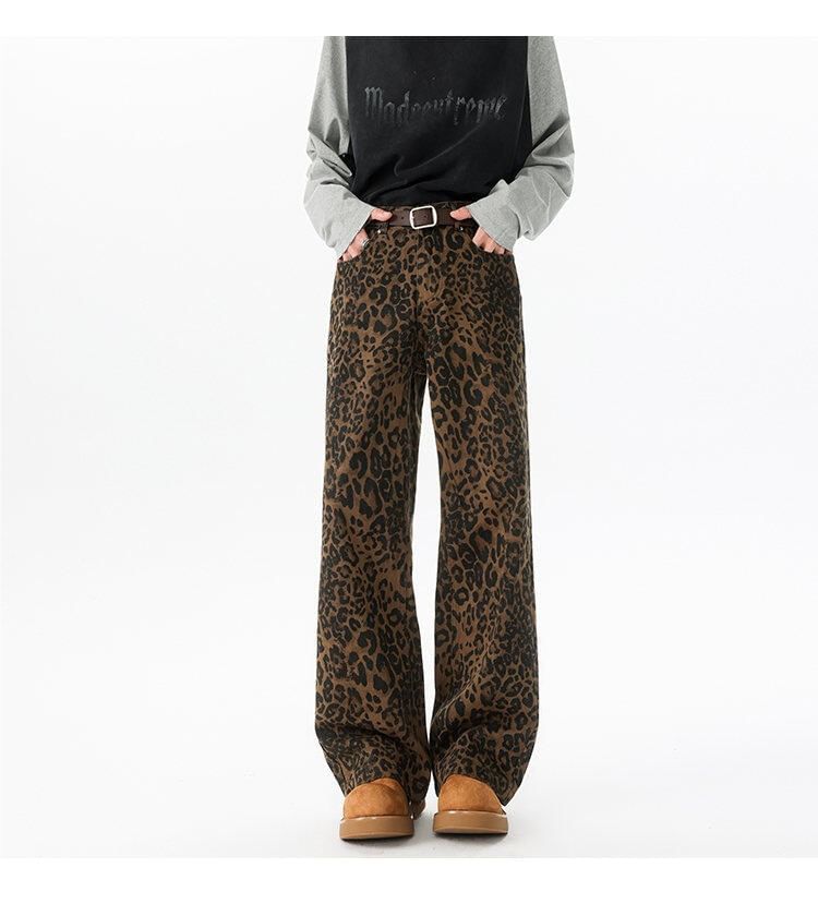 Sheck - Mid Rise Leopard Print Straight Leg Jeans (Diverse designs)