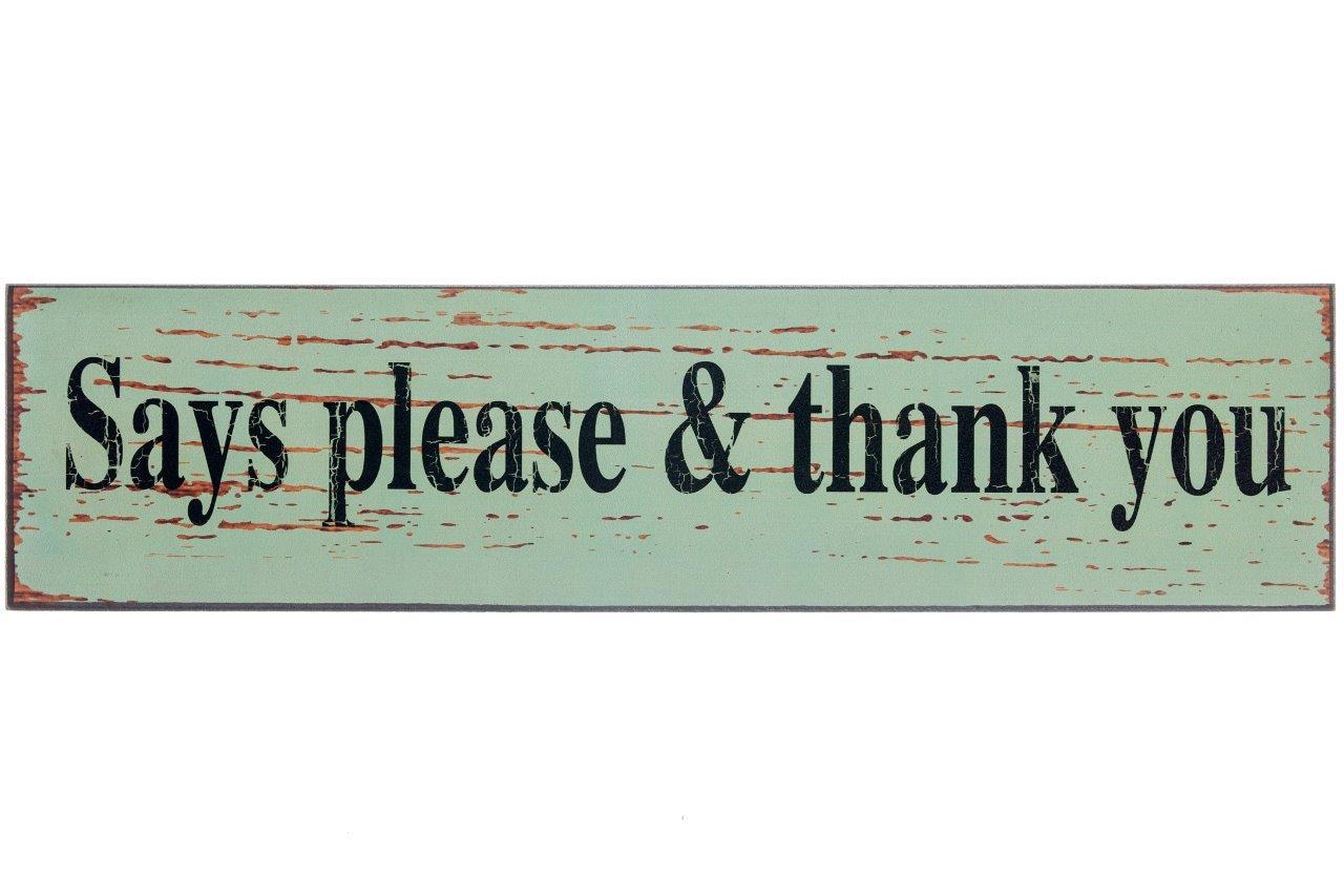 Holzschild - Say please & thank you - 40x10 cm