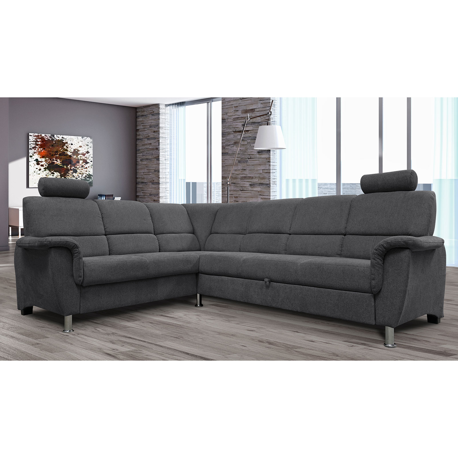 Ecksofa - graphit - Liegefunktion und Staukasten - 2-Sitzer links