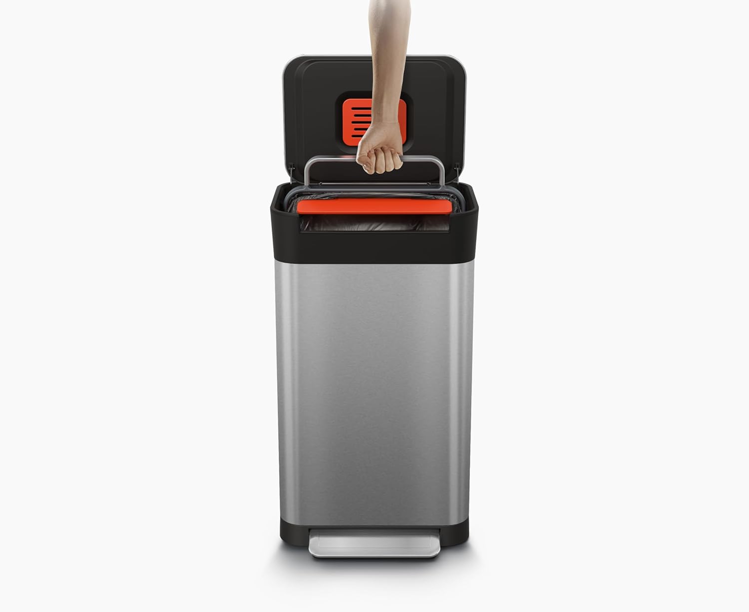 Joseph Joseph Intelligent Waste Titan Müllkompressor, Küchenabfalleimer mit Geruchsfilter, fasst nach der Verdichtung bis zu 90 l, Edelstahl, 30 l