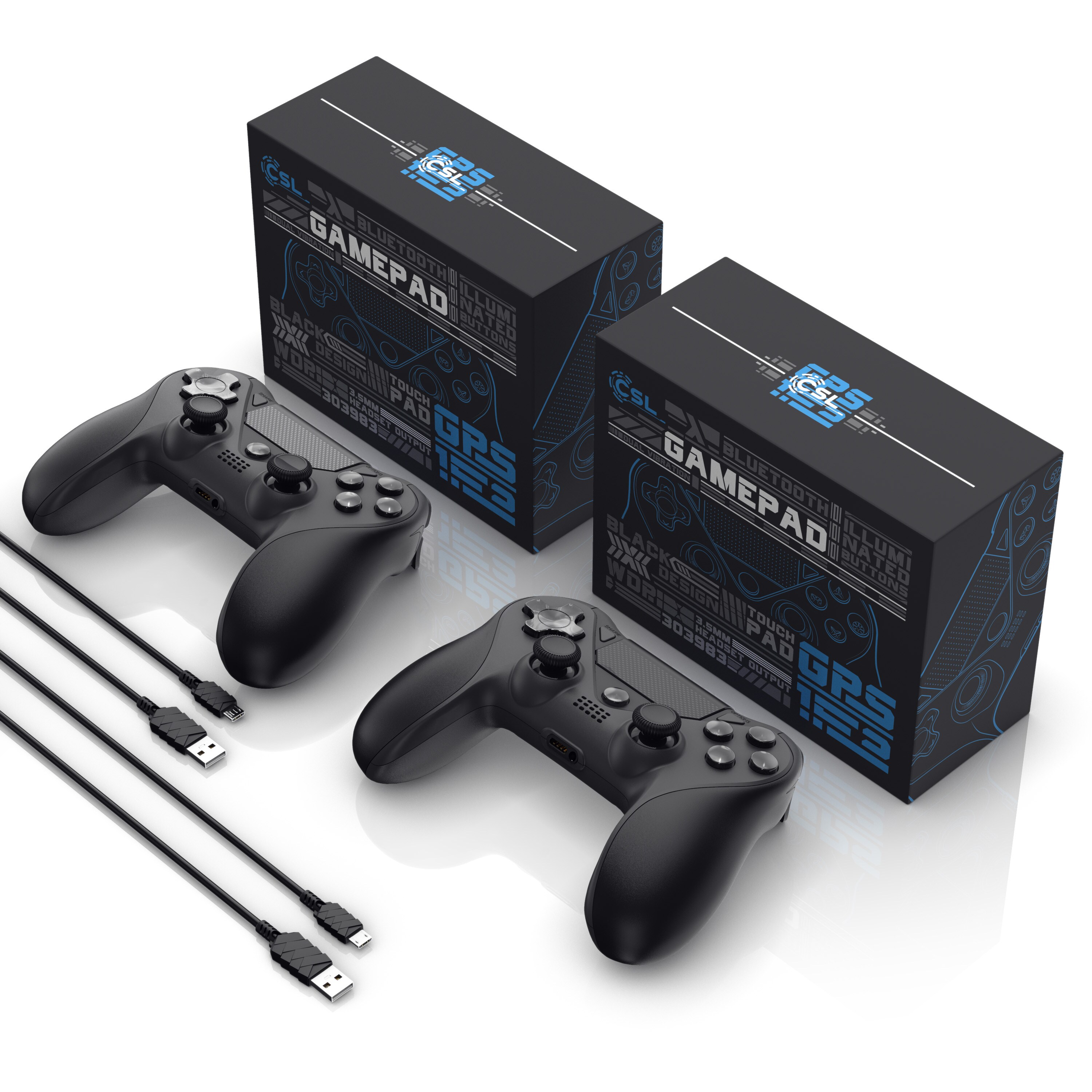 CSL 2x Wireless Gamepad Controller für PS4 & Switch Bluetooth & Kabelverbindung/ Touchpad / Akku
