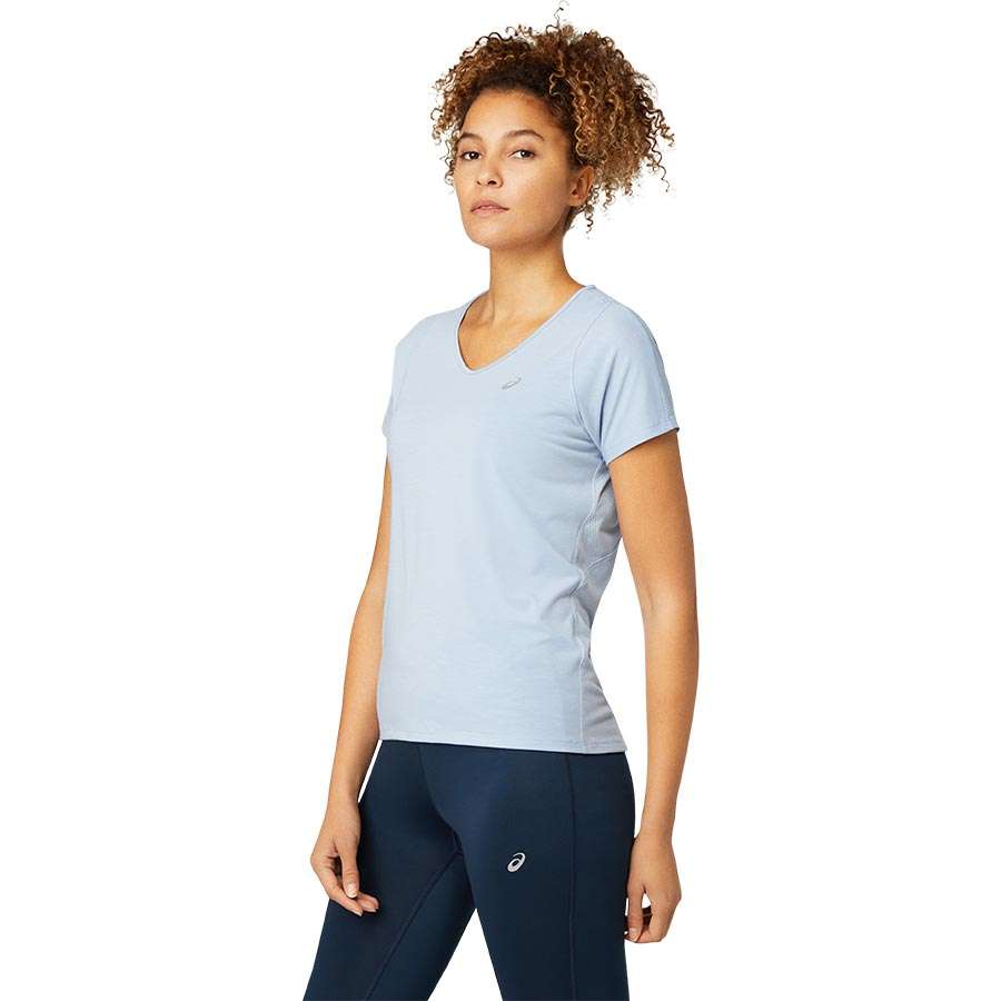 ASICS V-Neck Hardloopshirt Korte Mouwen Lichtblauw Dames