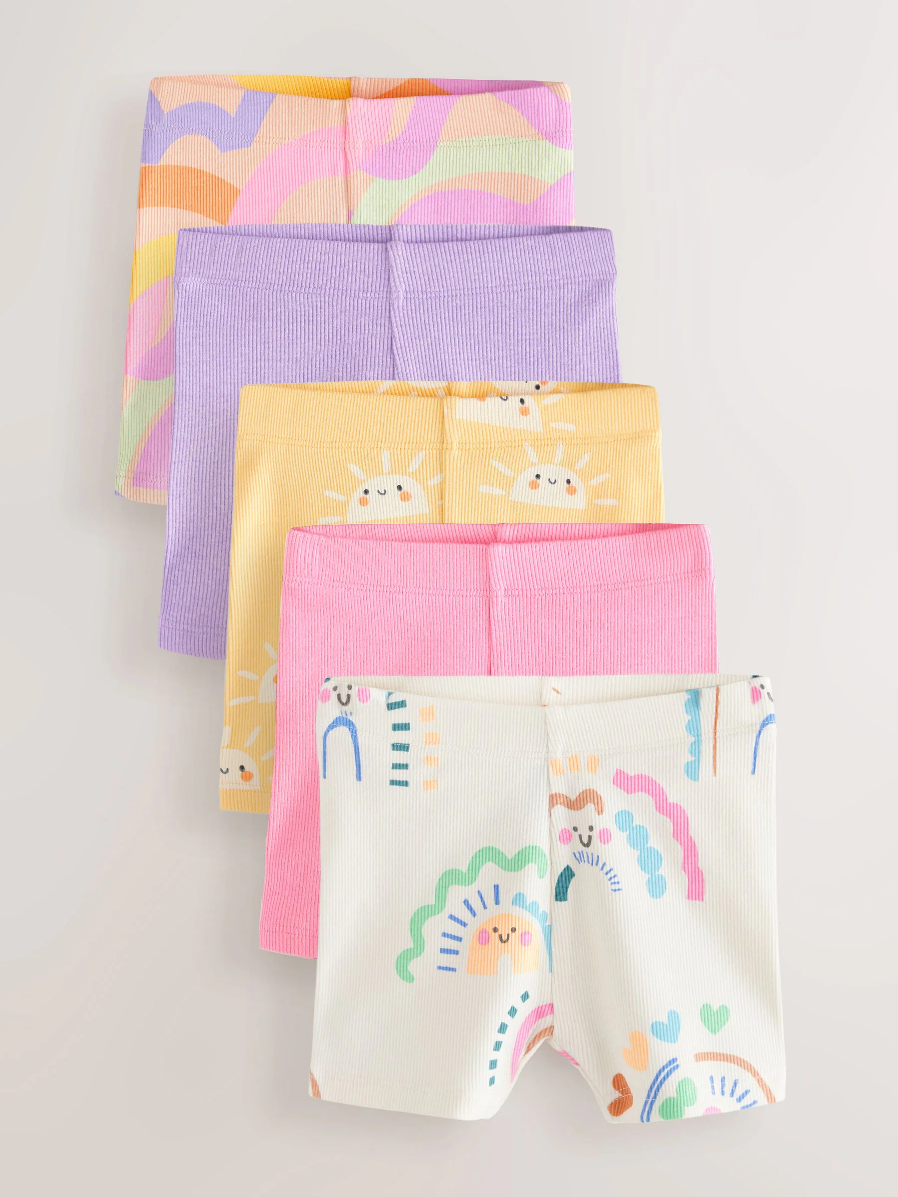 Regenboog - Set van 5 geribbelde fietsshorts (3 mnd-7 jr)