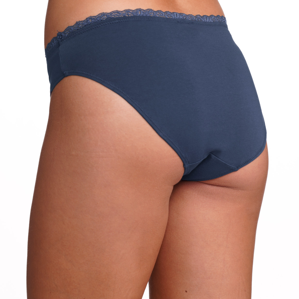 Gina Benotti 3 Damen Slips mit Spitzenbund dunkelblau / weiss