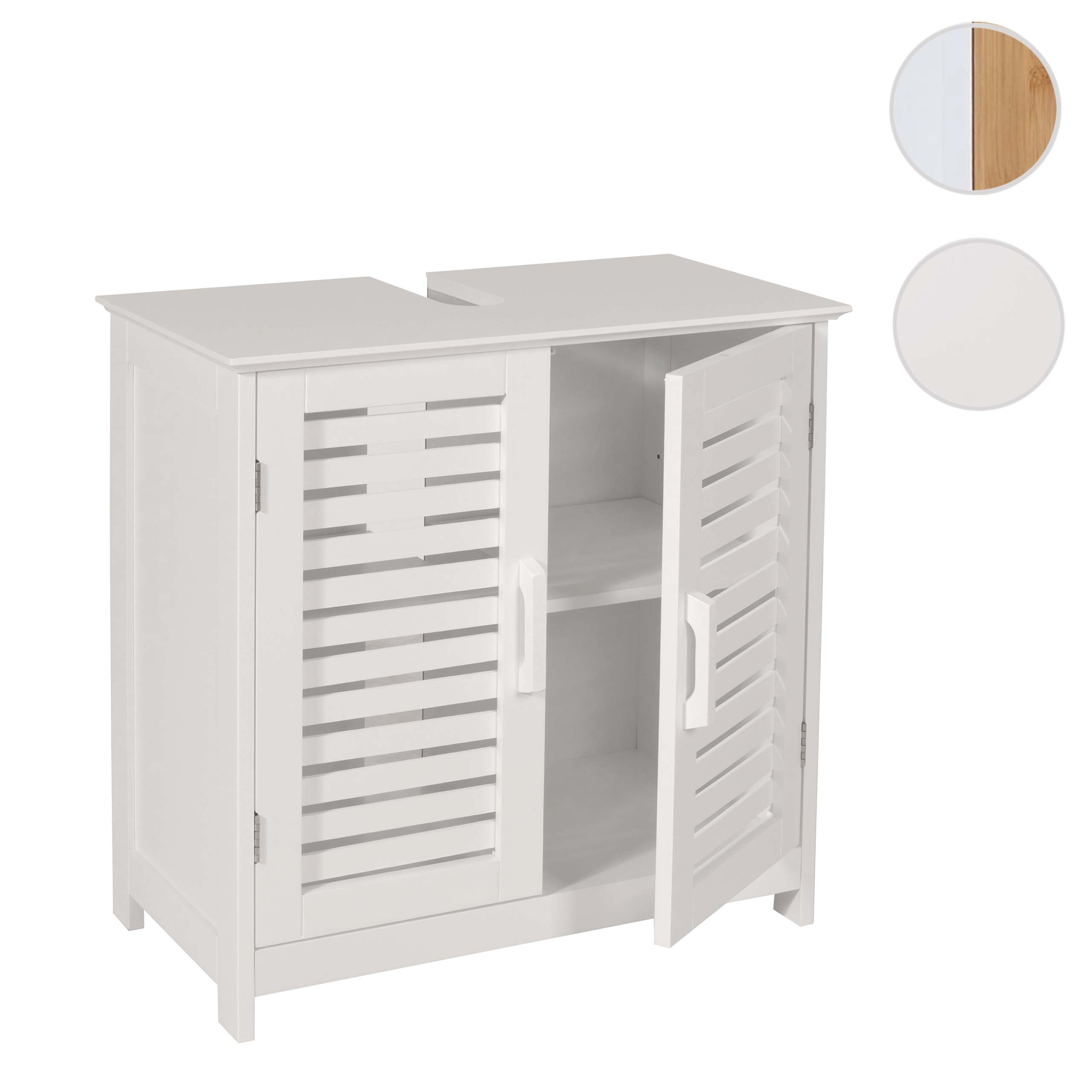 Waschbeckenunterschrank MCW-B41, Badezimmer Unterschrank Badschrank mit Staufach, Bambus MDF 60x60x30cm MVG ~ weiß