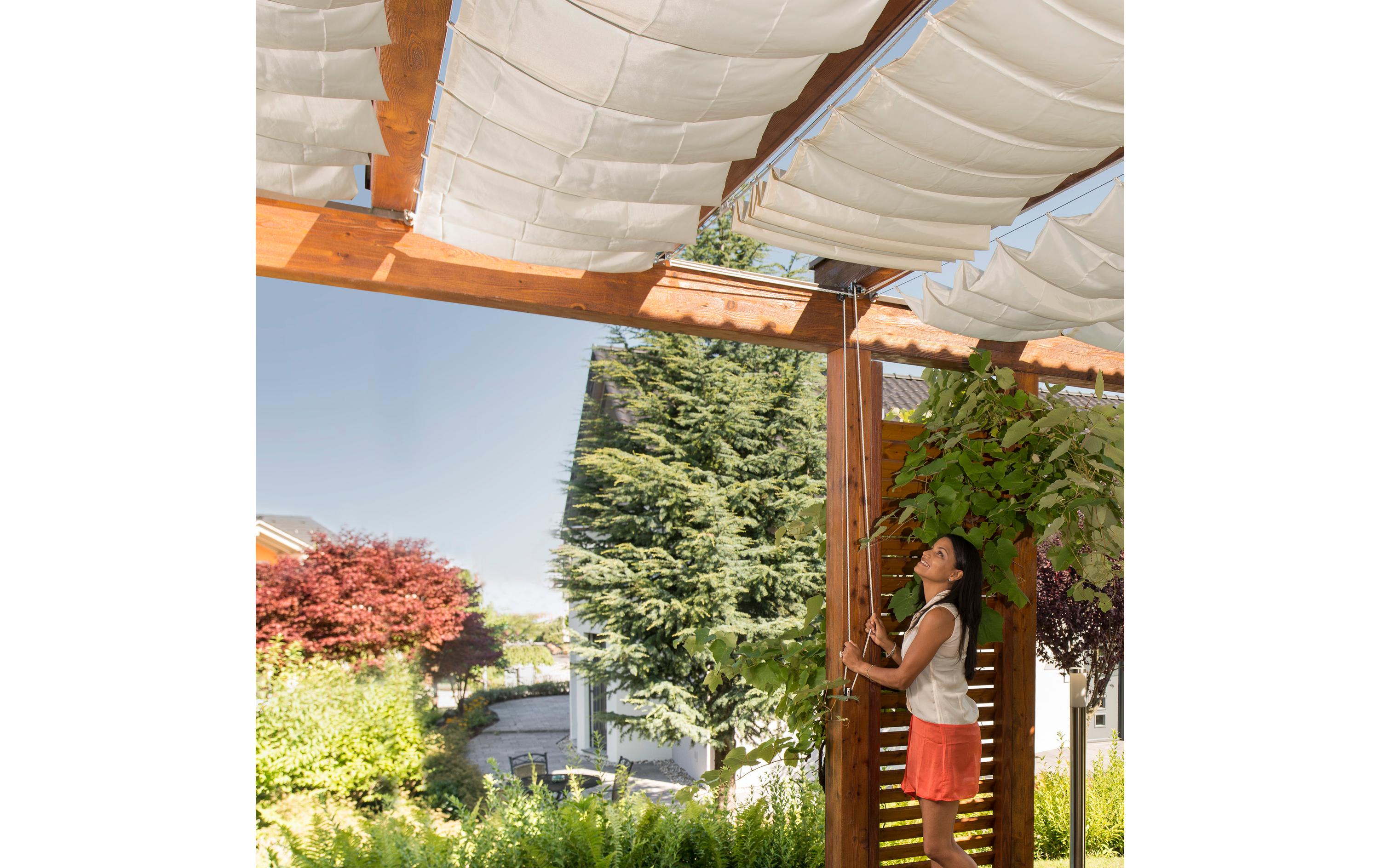 Sonnensegel-Pergola-Komplett-Set, 270 x 140 cm, WeissBeschattungsmeister für Indoor und Outdoor