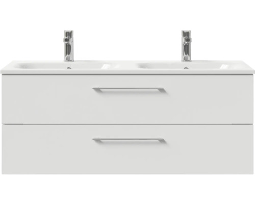 Pelipal Sunline 121 badkamermeubelset (B x H x D): 121 x 50 x 46 cm, fronten in hoogglans wit, met dubbele wastafel en badmeubel van mineraalglas