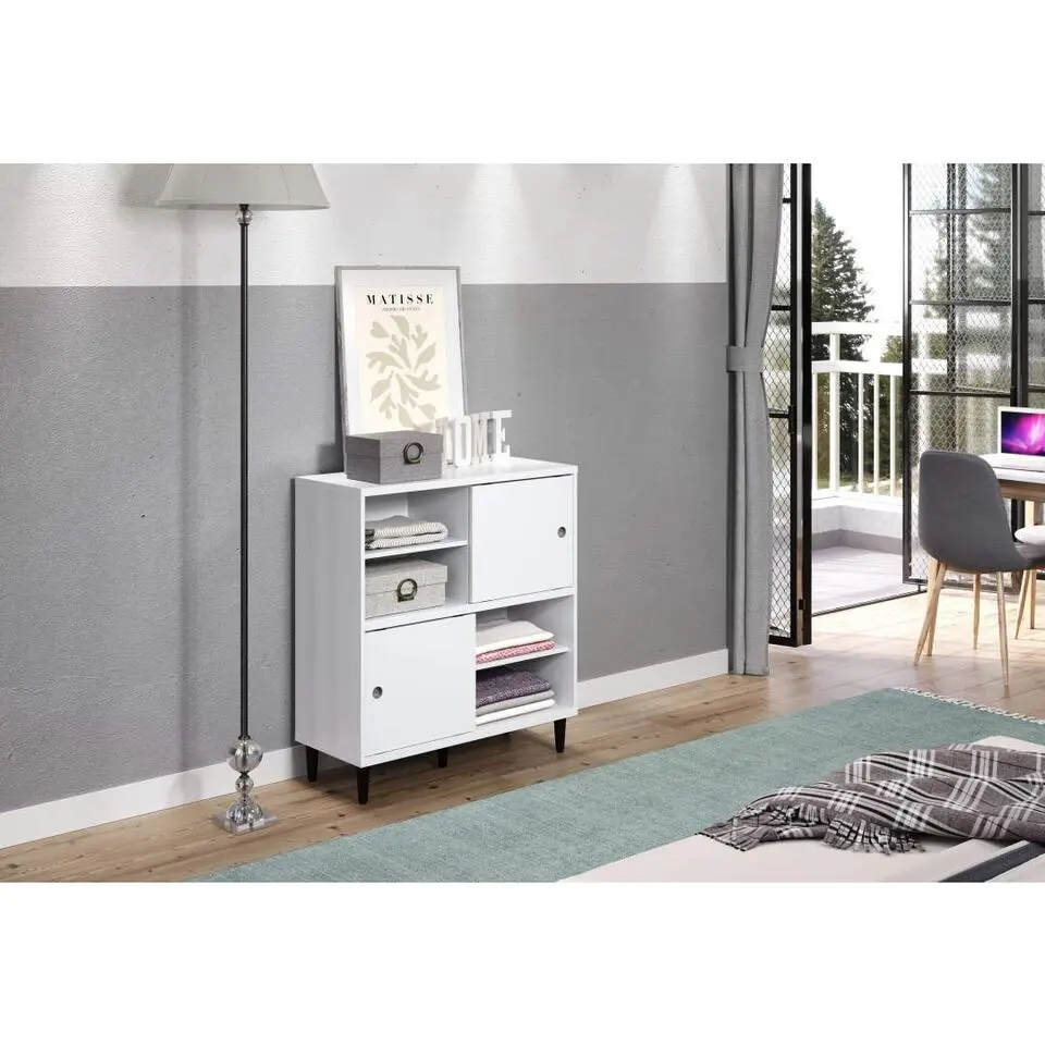 Hioshop Evolution wandkast 2 deuren- 4 planken wit- zwart