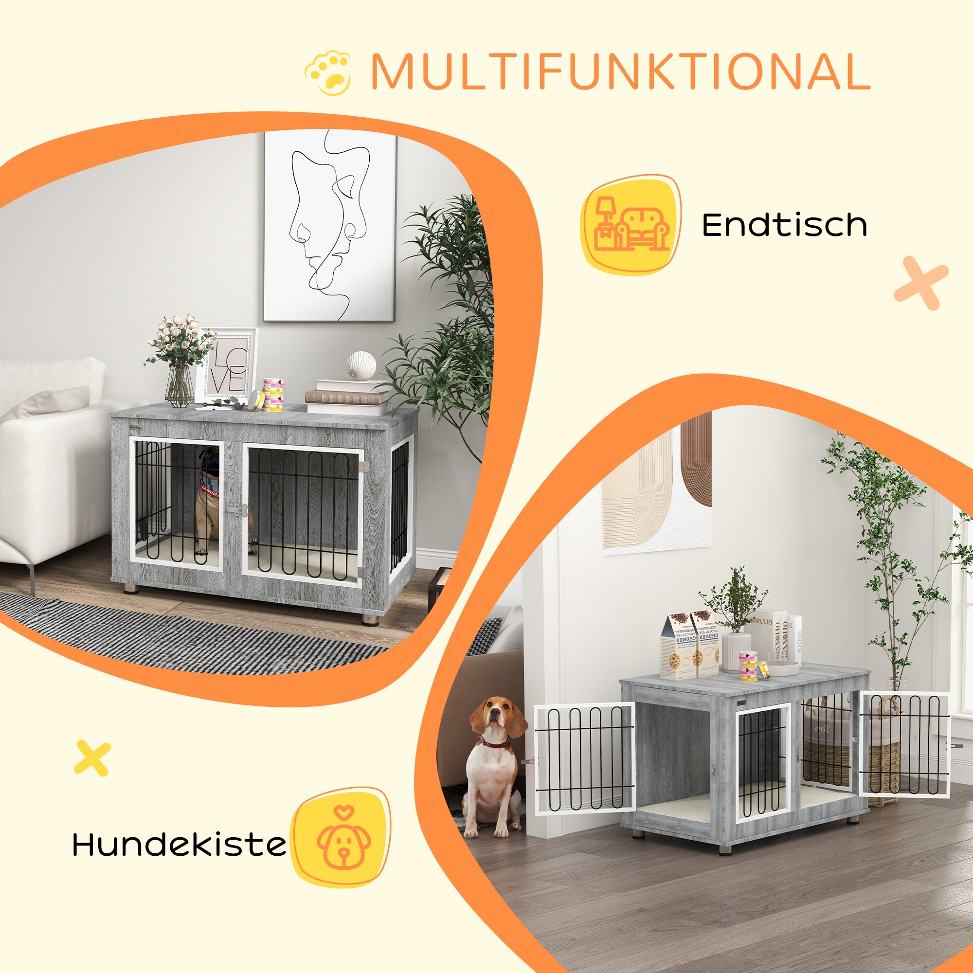 PawHut Hundekäfig mit abschließbaren Türen und Innenpolster grau 90L x 58B x 65H cm
