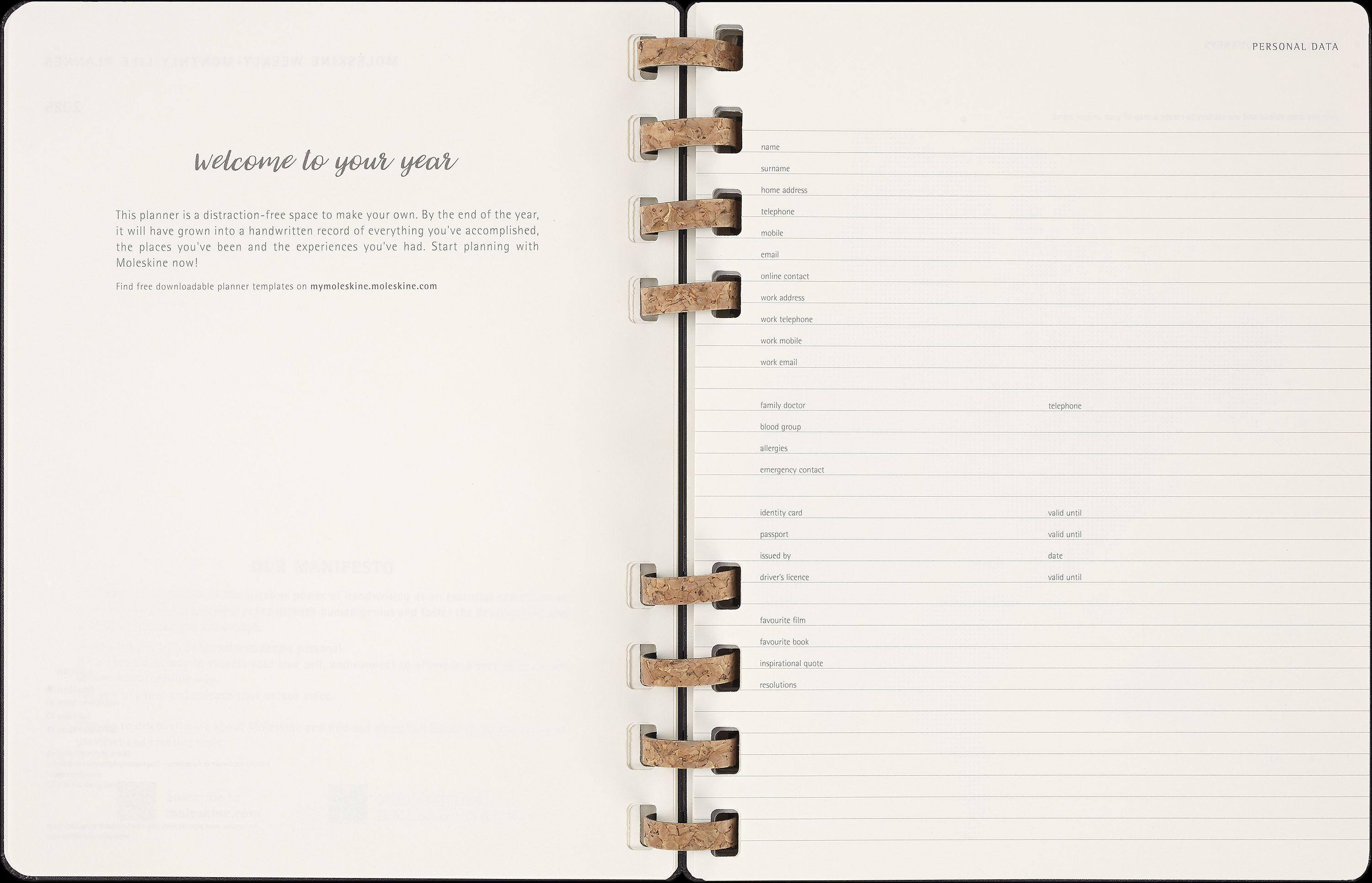 Moleskine 12 Monats Life Kalender mit Spiralbindung 2025, XL, Wochen-Monatskalender