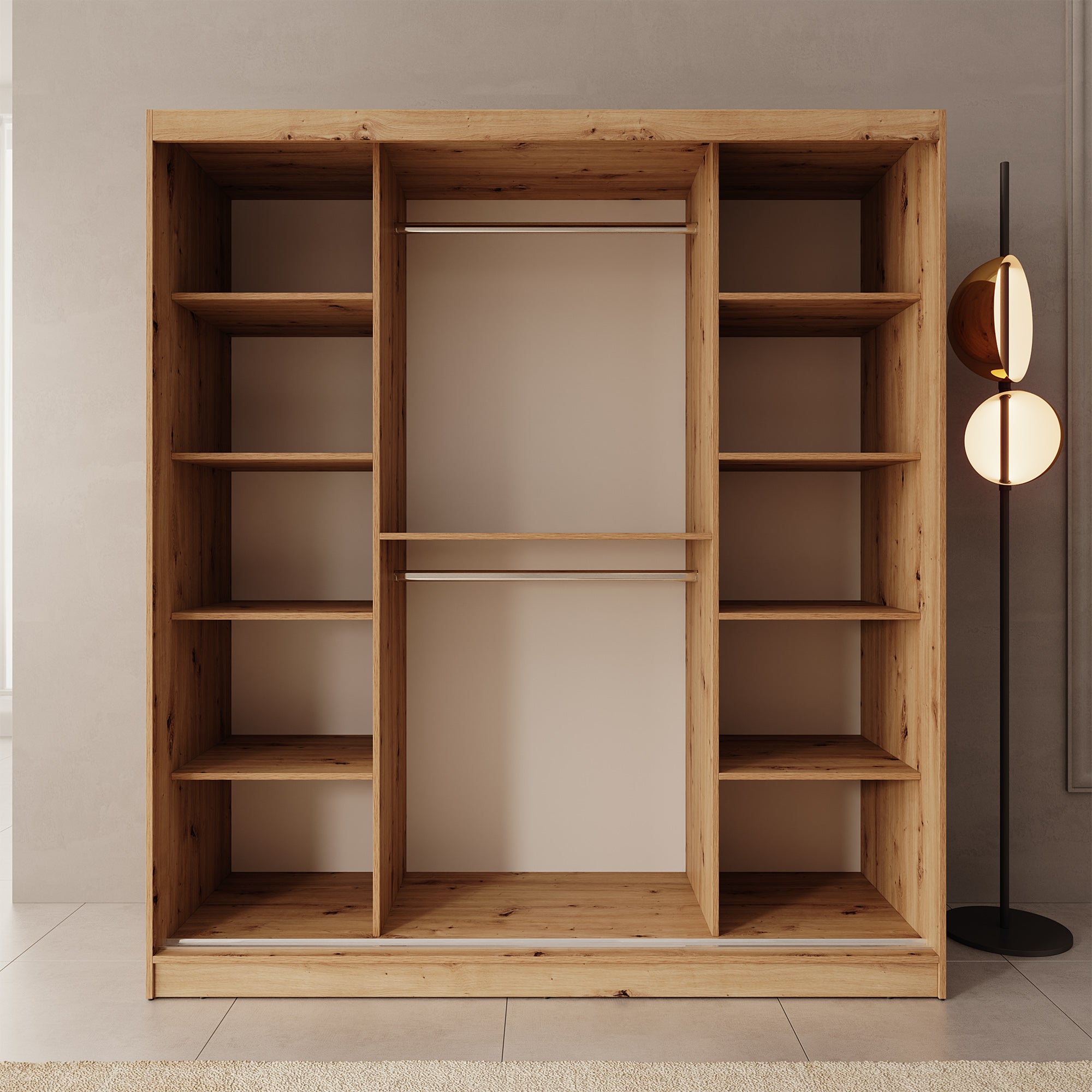 Moyo - Kledingkast met 2 schuifdeuren - Eikenpatroon - 180x62x200 cm