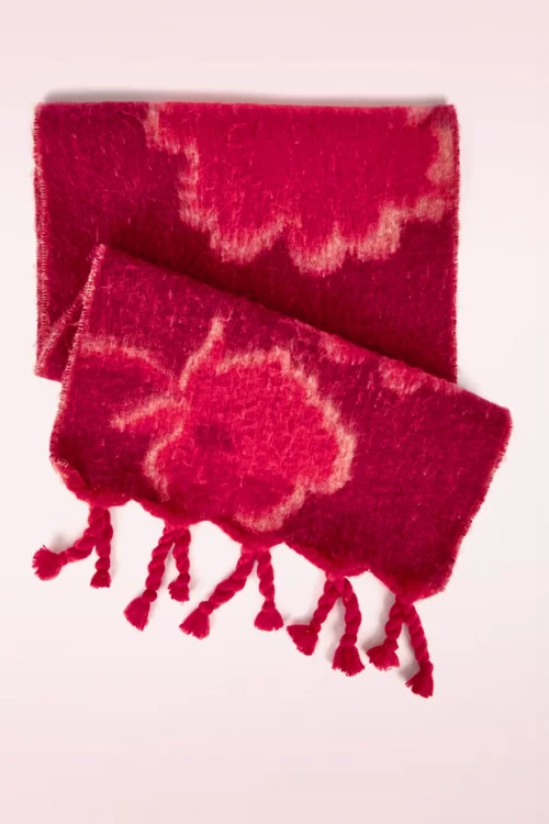 Surkana Leah Jacquard sjaal met franjes in rood