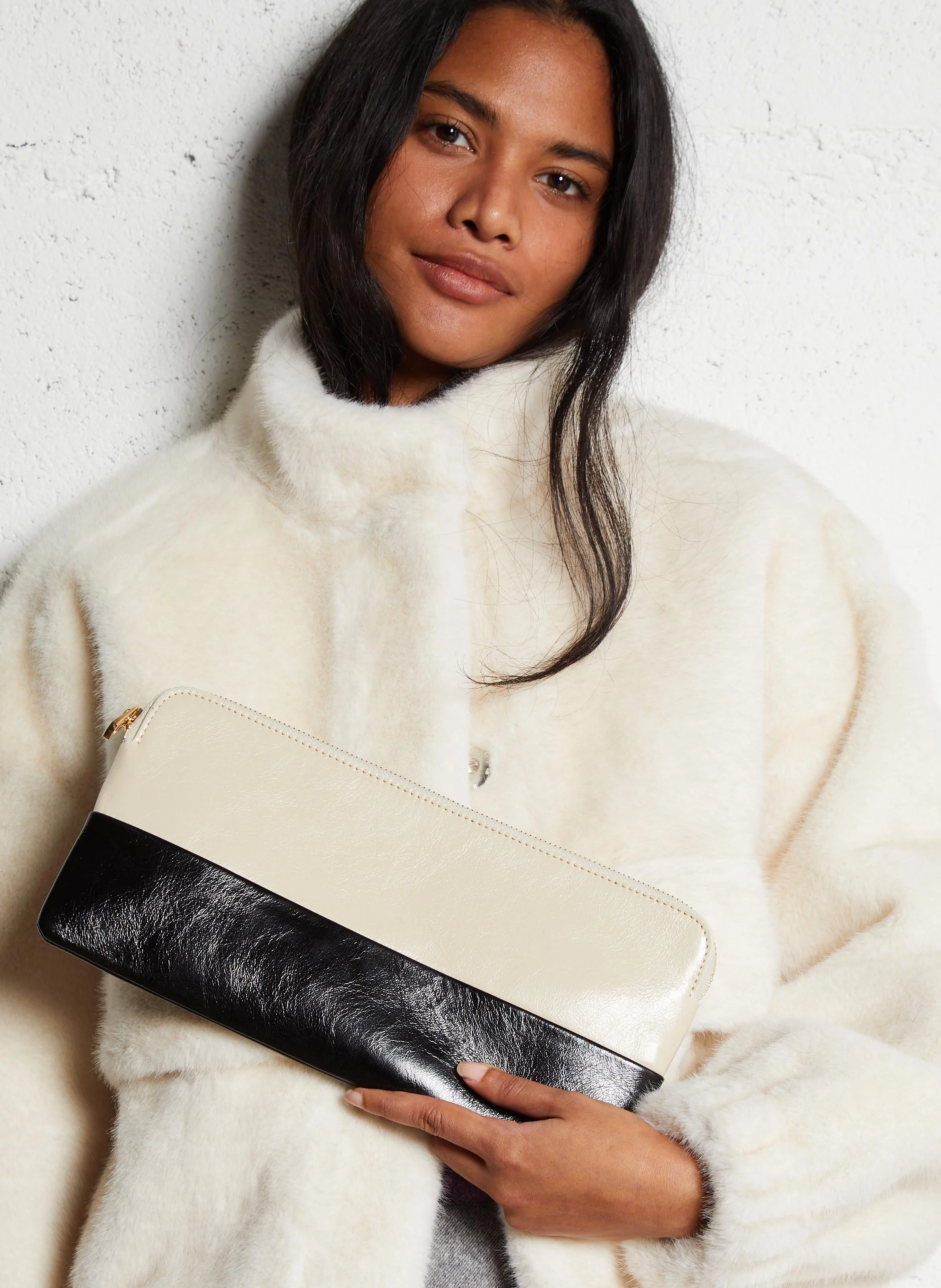 ELYTA - Pochette bicolor en cuir | Noir
