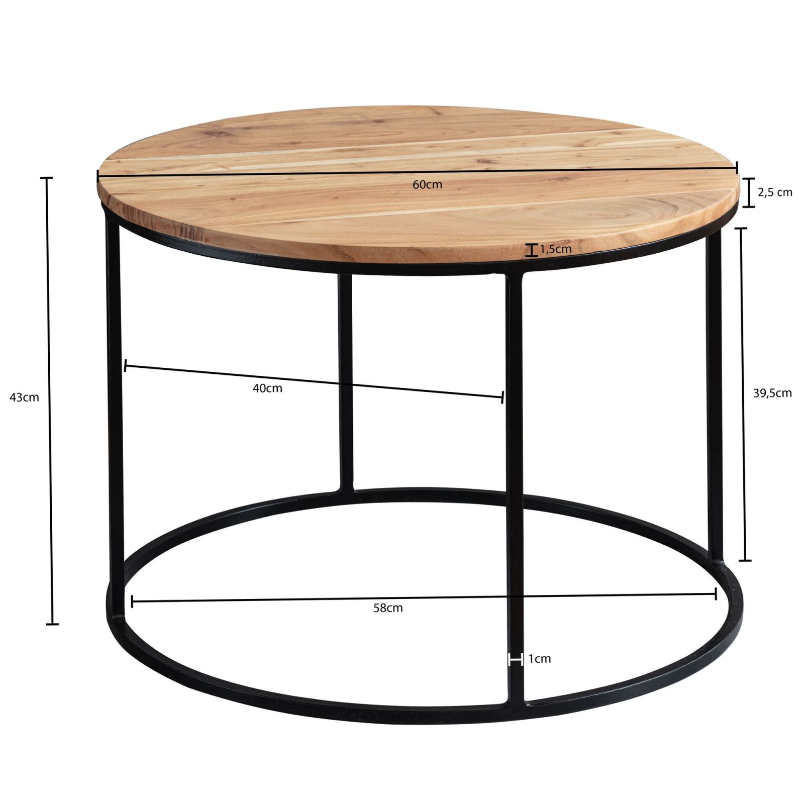 Couchtisch - Akazie massiv - schwarz - 60 cm