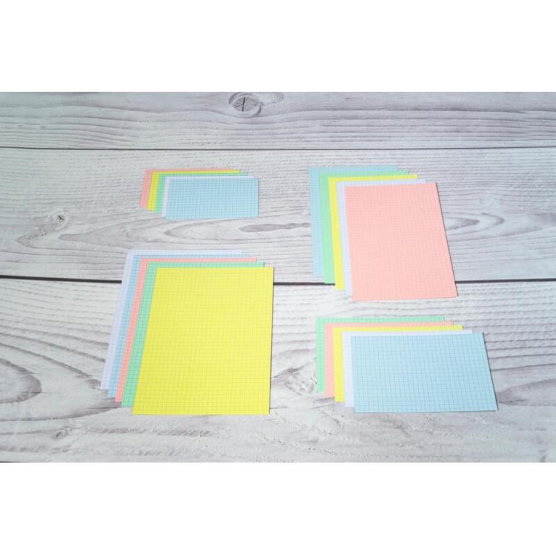 Étui de 100 fiches - bristol quadrillé 5x5 non perforé 100x150mm - Couleurs assorties