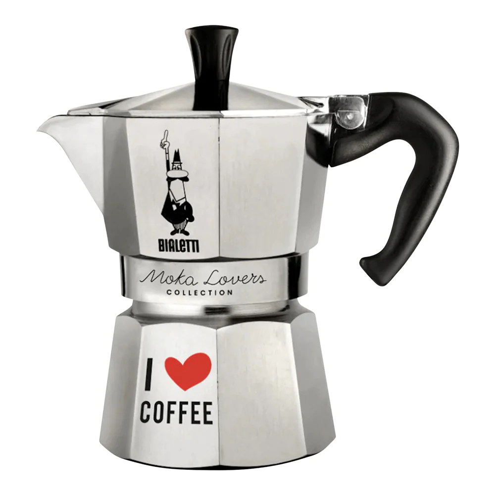 Cafetière Italienne Moka Express I love coffee 6 tasses Inox Bialetti
