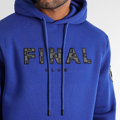 Sweat Capuche Broderie Broderie Damier 1131 Bleu Roi